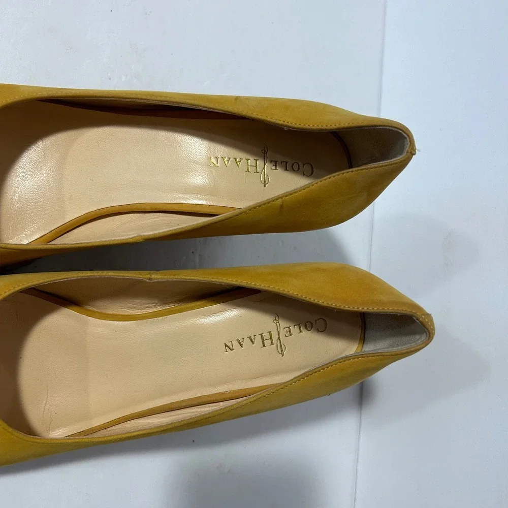 Cole Haan Peep Toe Wedges Women 9.5B Mustard Yellow Good Cork Espadrille D38122